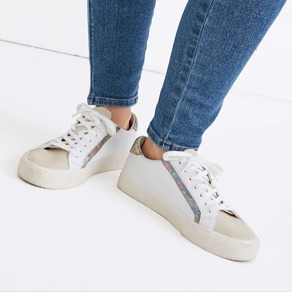 NWT Madewell Sidewalk Low-Top Suede Toe Sneakers in Irridescent Leather - Picture 14 of 15
